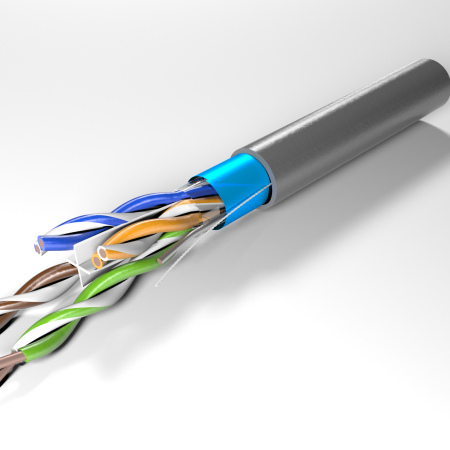 Cat5E 350MHz FTP Lan Cable 24AWG Solid 0.48mm Bare Copper + Aluminum foil+Mylar+Drain CM